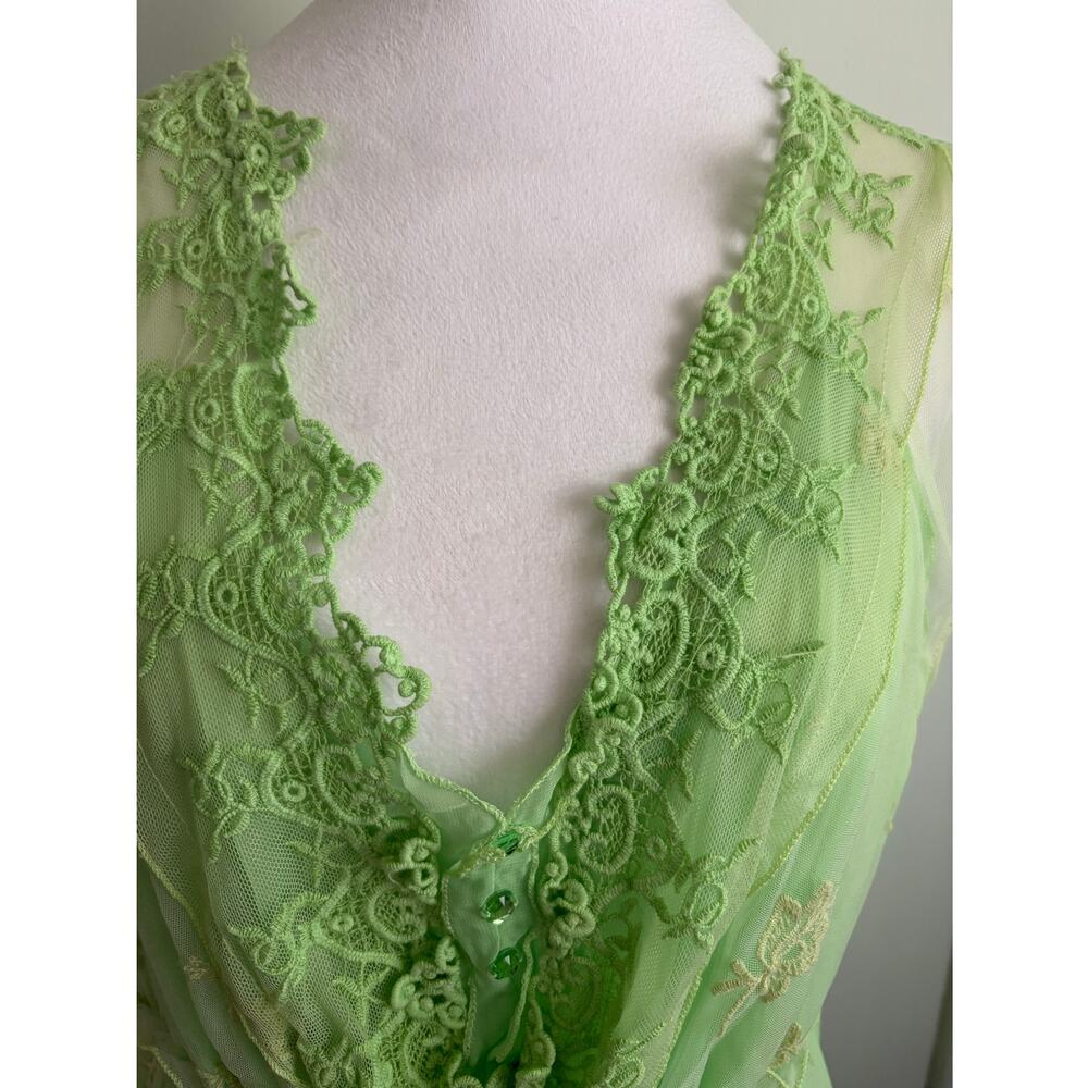 Pretty Angel Green Silk Chiffon Embroidered Fairy Boho Layered Dress Medium - Picture 3 of 12